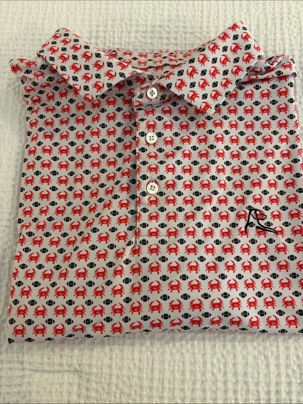 Men's Rhoback White Polo Shirt with Red Crab Print - Maryland
